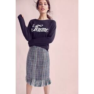 Anthropologie Maeve Multicolor Fringed Tweed Pencil Skirt Women US0 NWT